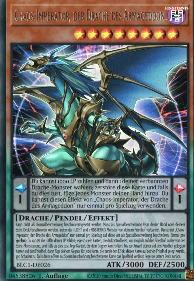 BLC1-DE026 - Chaos Emperor, the Dragon of Armageddon - Ultra Rare - 1st Edition - German - Battles of Legends: Chapter 1 - with MZTCG Shipping Protection Yugioh