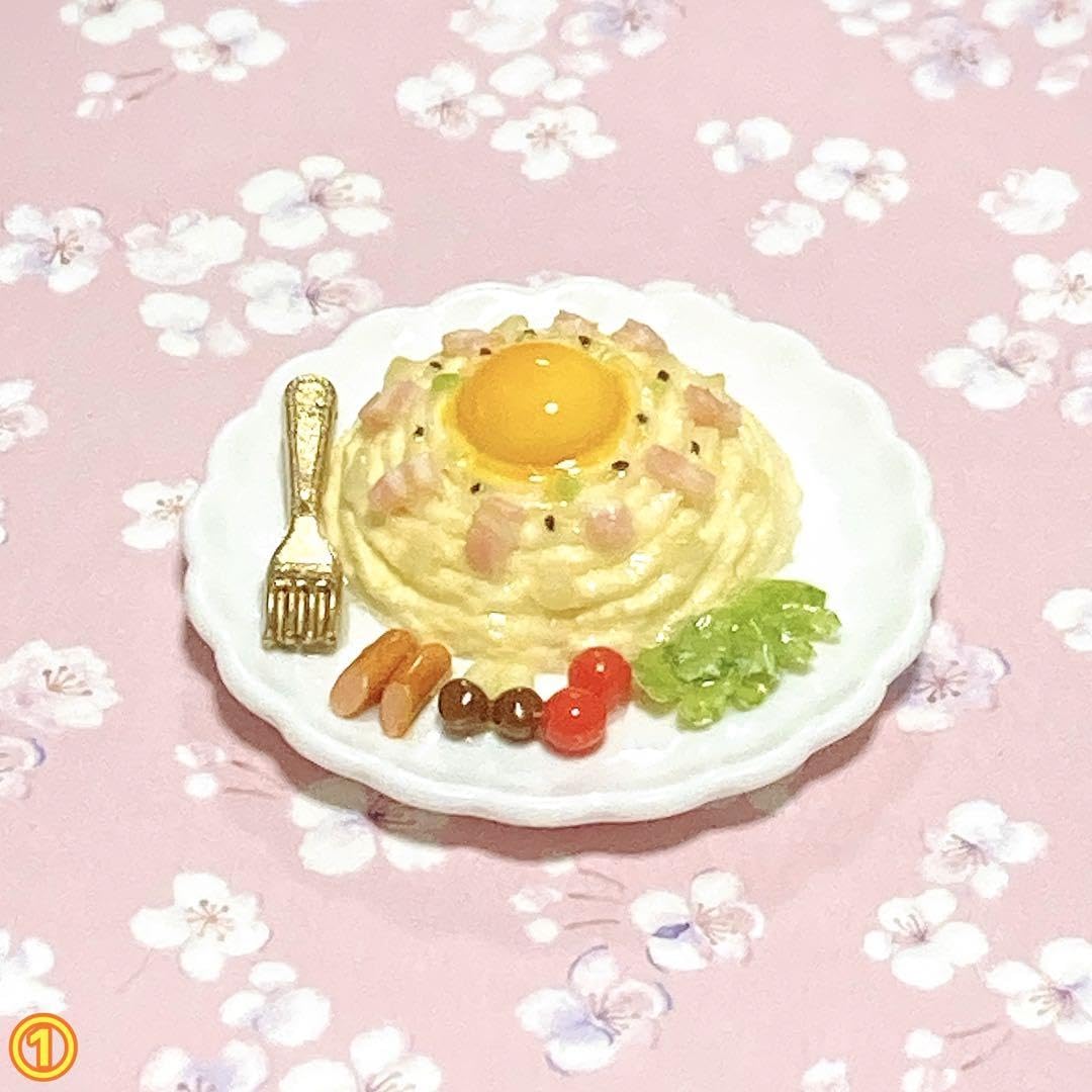 Amazon.co.jp: カルボナーラ パスタのミニチュア 粘土 フェイク