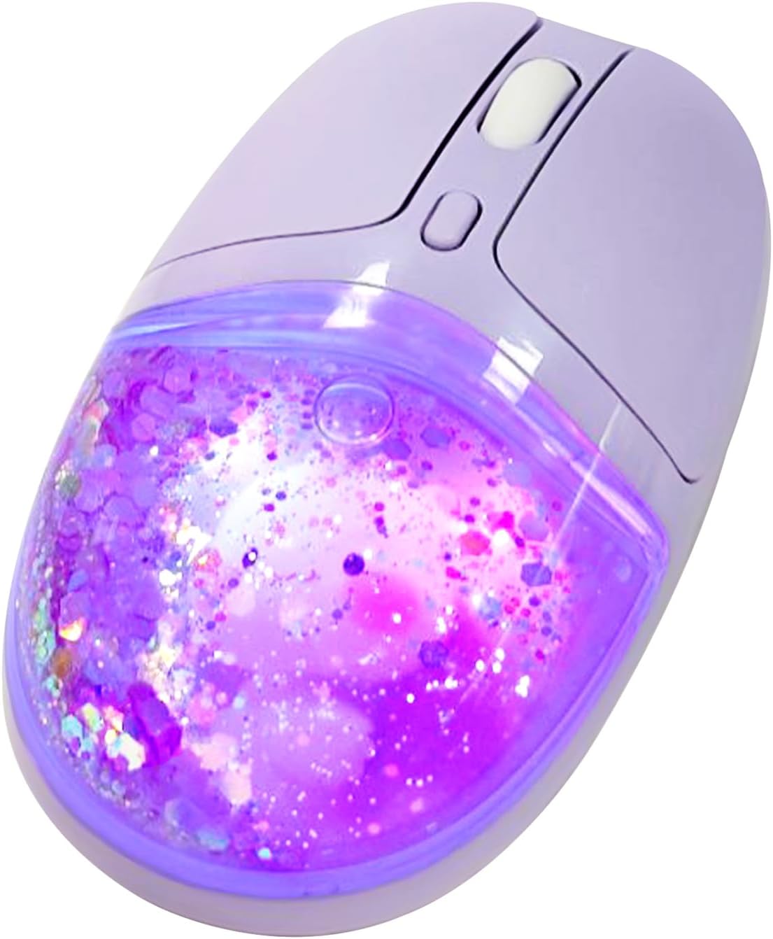 Wireless Bluetooth Mouse -Cute Clear Aqua Design, Glitter Liquid Sand Water Mouse with Optical Precision, Silent Clicks, LED Breathing Light,Transparent Retro Style for Home Office (Purple)