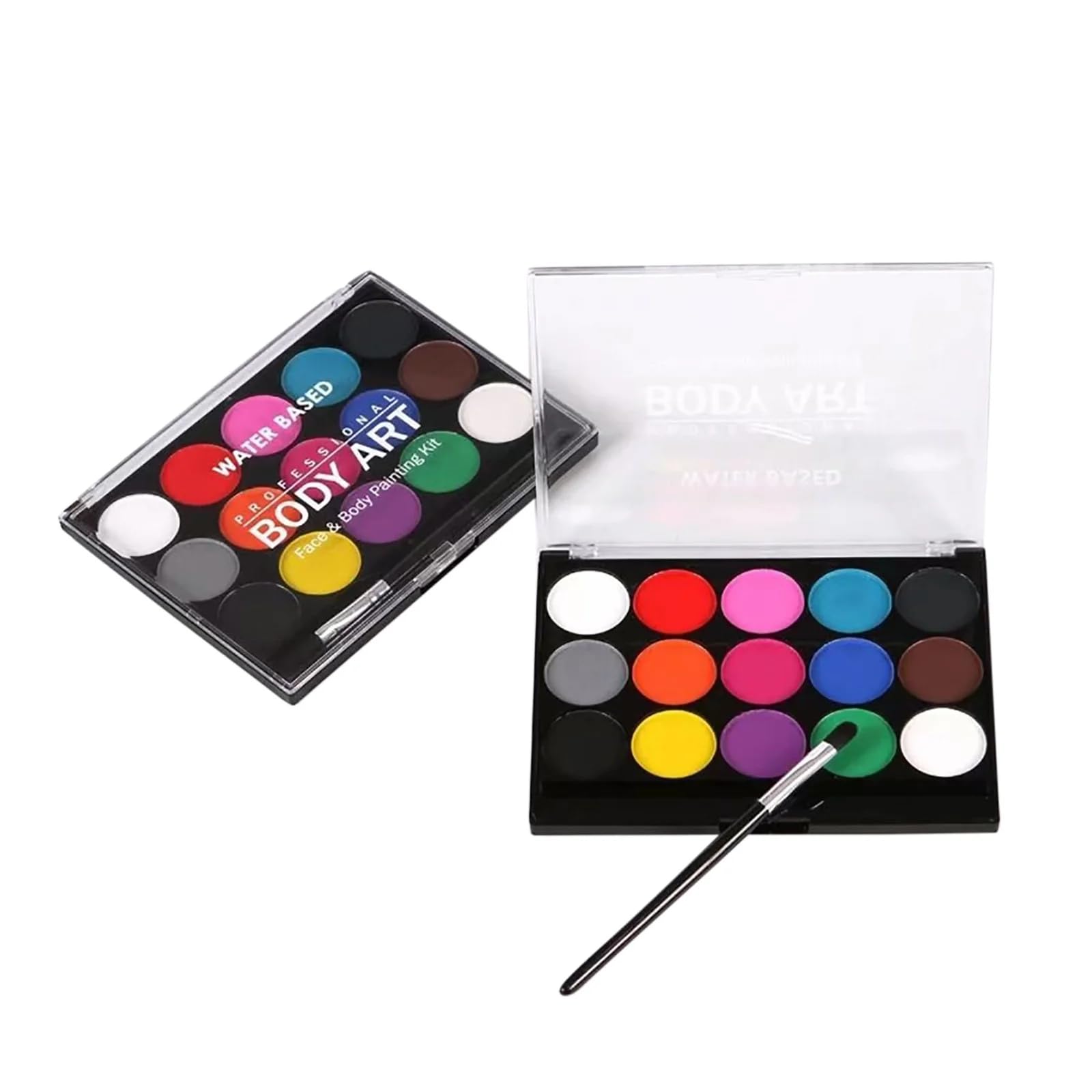 FONCBIEN Pintura Facial, 15 Colores + 2 Cepillos Pintura Facial y Corporal Body Paint Pinturas Cara para Niños de Halloween, Carnaval, Fiestas Temáticas