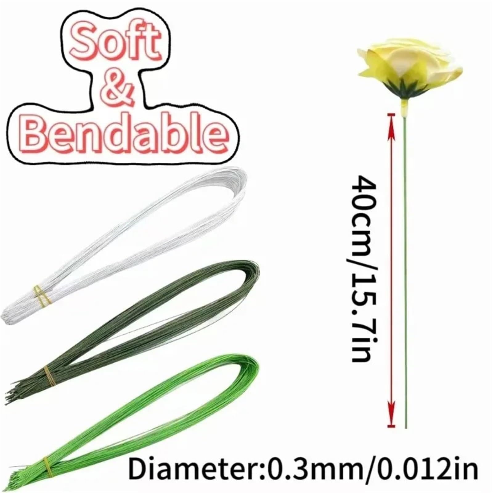 Alambre Floristeria 100/300/500/1000 piezas de tallo floral 40 cm for arreglos florales, manualidades, accesorios hechos a mano para Bricolaje(White,5bag(500pcs))