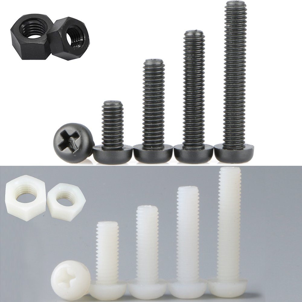 Bluemoona 20 Sets - M3 Plastic Nylon Hex Round Phillips Screws Bolts with Hex Nuts Fastener White m3x10mm