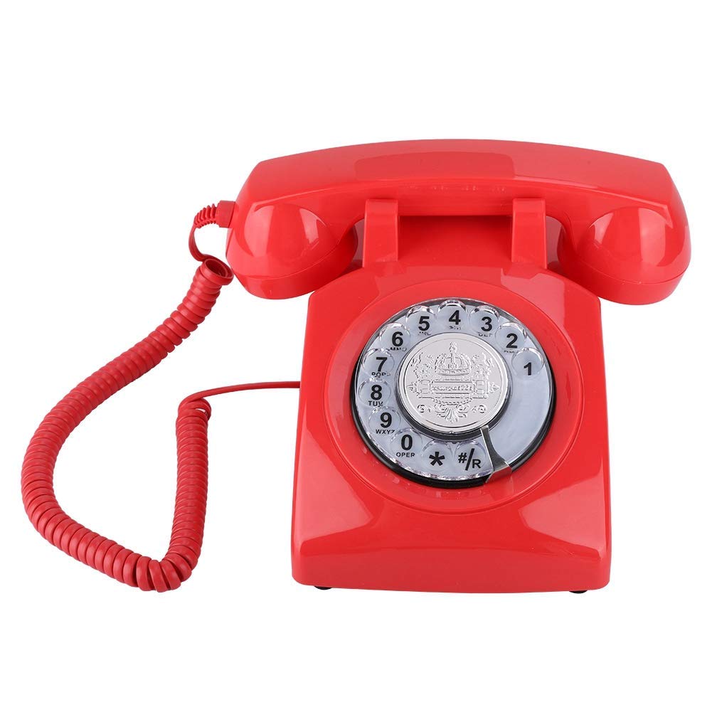 telefony domowe， Przewodowy analogowy telefon stacjonarny Telefon stacjonarny, Klasyczny telefon domowy Telefon stacjonarny Obróć do sypialni/biura(Red)