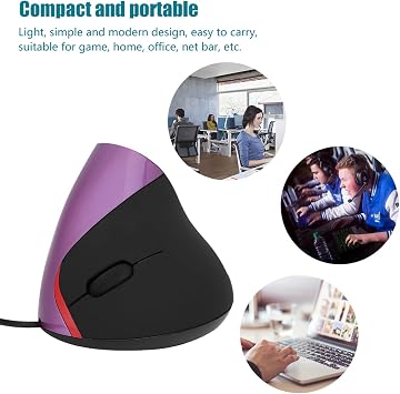 Vertical Mouse, Wired Mouse, Optical Mouse, Wireless Mouse, 3200DPI USB Vertical Wired Mouse Ergonomic Design Wrist Rest Gaming Mice for PC Laptop(Purple)