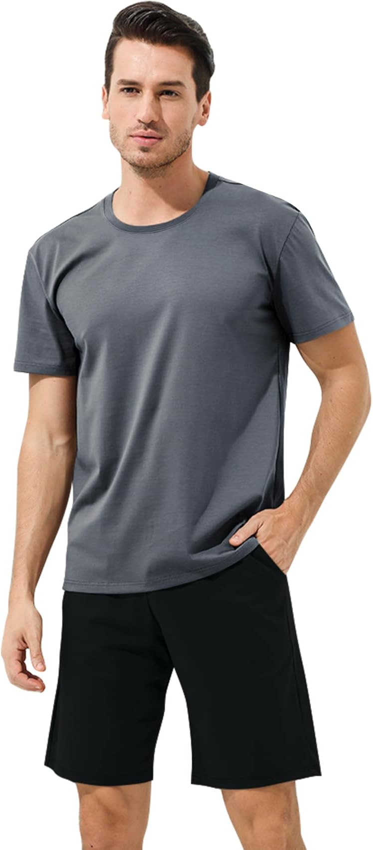 Chalier Cozy Mens Modal Pyjamas Sets Short Sleeve T-Shirts Tops Bottoms Casual Comfortable Nightwear Summer Loungewear for Men Soft Sleepwear Pjs Sets with Pockets