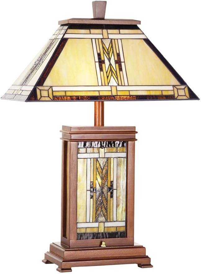 Walnut Mission Collection Rustic Table Lamp with Nightlight 27" Tall Wood Base Tiffany Style