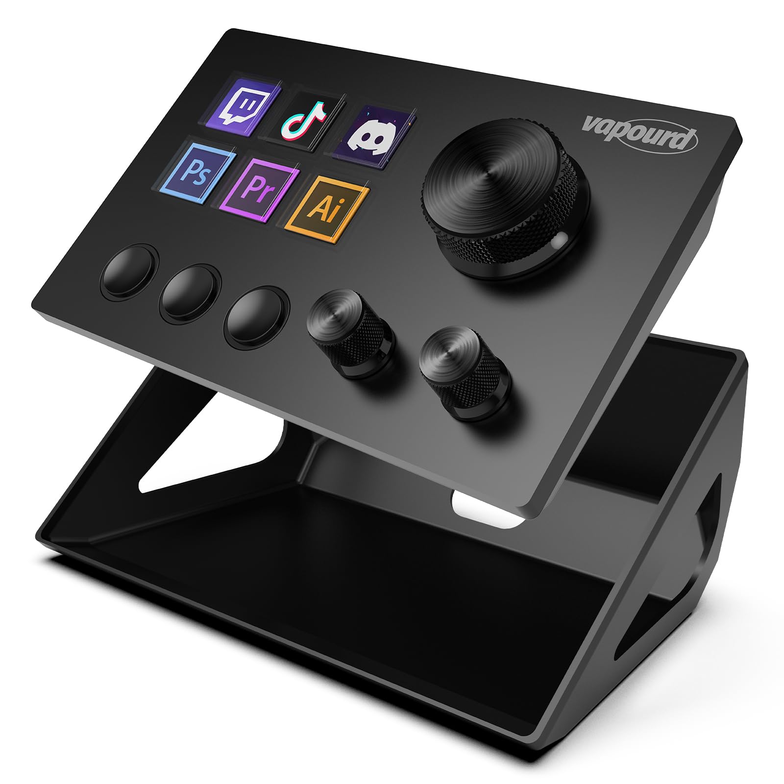 vapourd Placa de control de corriente, 6 botones LCD ajustables, 3 botones giratorios, ajuste de volumen y brillo, controlador de estudio para streaming, compatible con Mac/PC