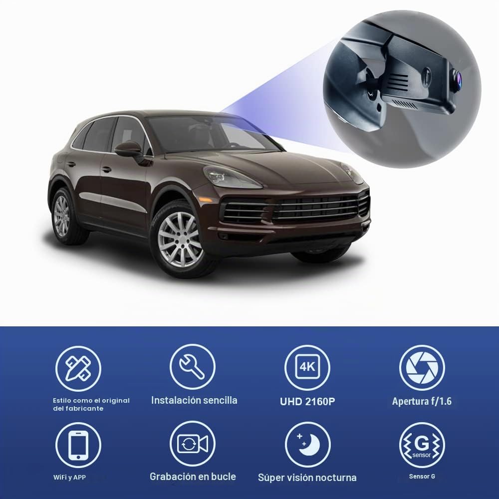 Dash Camera for Porsche Cayenne 958 Macan Panamera(92A E2 95B 970)(Model B), Fitcamx 4K Integrated OEM Car Recorder, UHD Video WiFi, Collision Sensor, 64GB Card