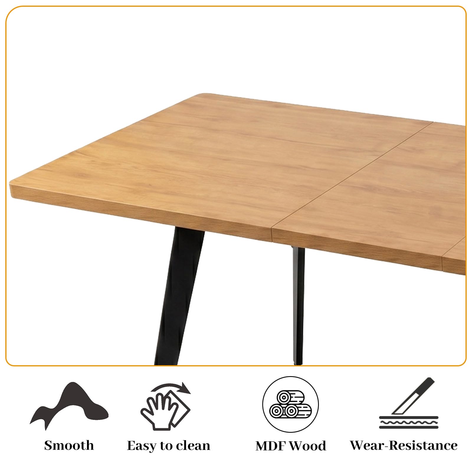 JIEXI Ausziehbares Esstisch-Set mit 6 Stühlen, platzsparender MDF-Tisch und stabilem Metallgestell, ideal für Esszimmer, Küchen und Wohnungen – Tisch in Eiche + Stühle mit schwarzem Samtbezug