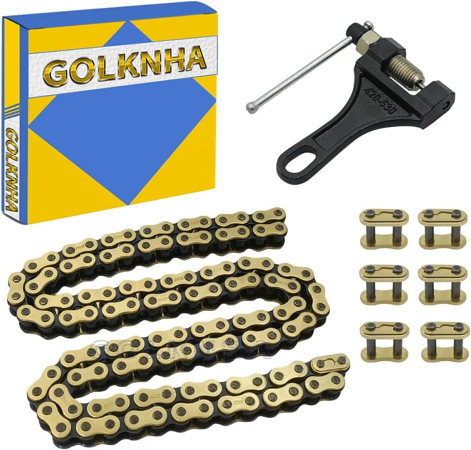428H Drive Chain 130 Link with 6pcs Connecting Master Link Compatible with 125cc 150cc 200cc Motorcycle ATV Dirt Bike Seamless Small Tub with Chain Breaker
