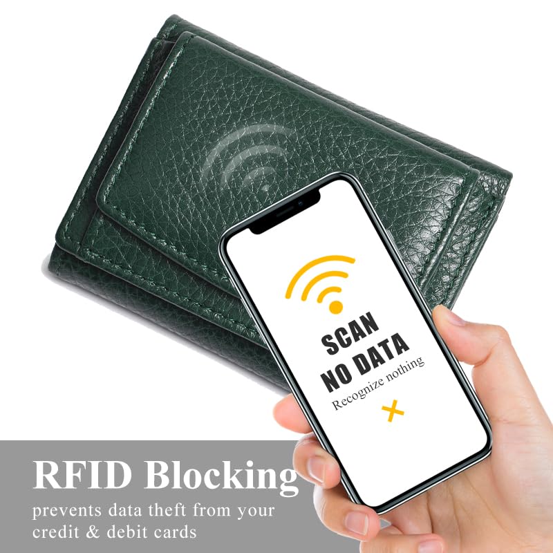 Image of Small Wallet Women Genuine Leather RFID Blocking Trifold Tiny Wallets with Snap Coin Pouch 7 Card Solts