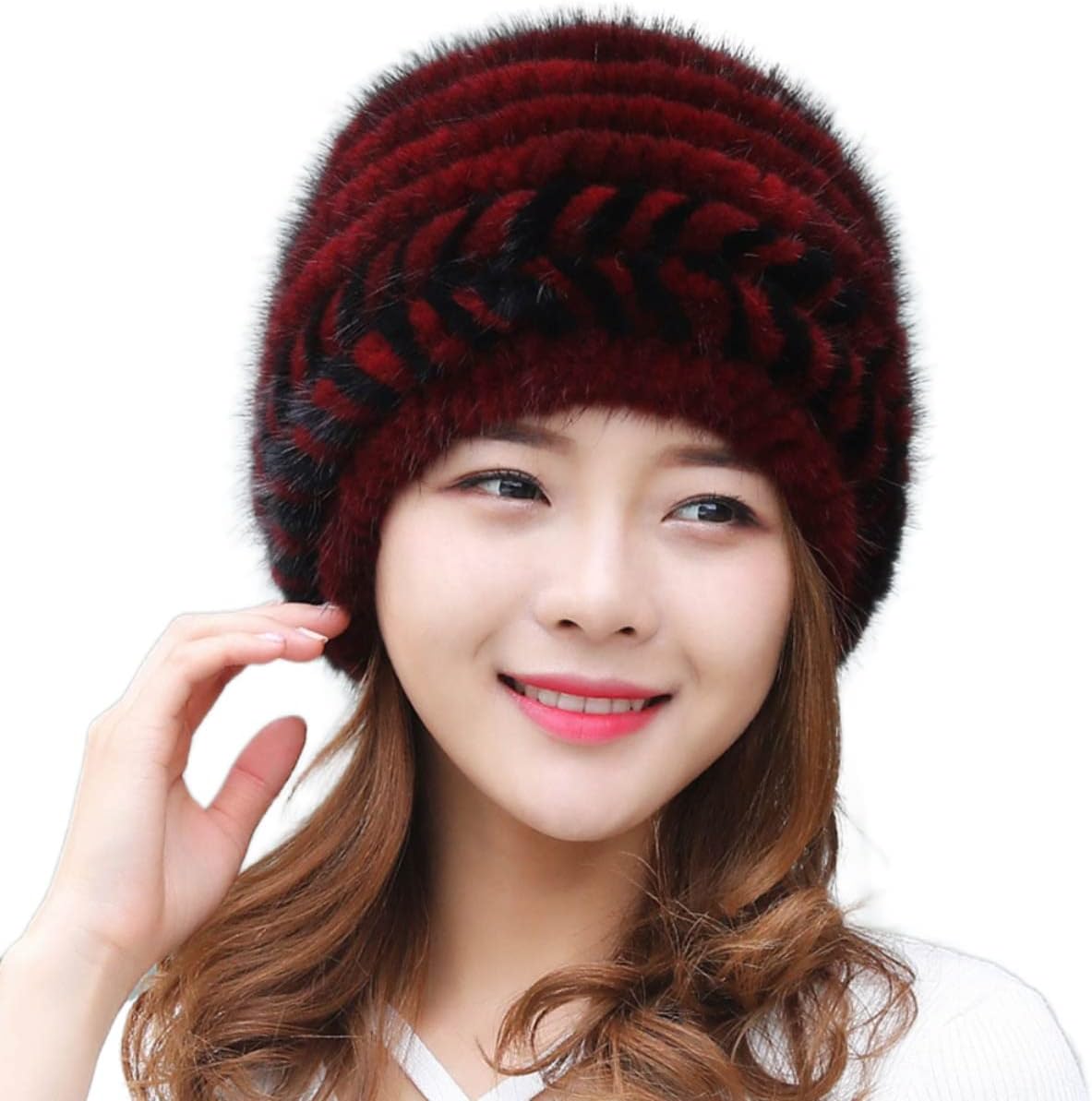 Women Winter Hat Real Mink Hair Cap Multi-Colored Side Girls Warm Knitted Skullies Beanies Cold Weather Hats