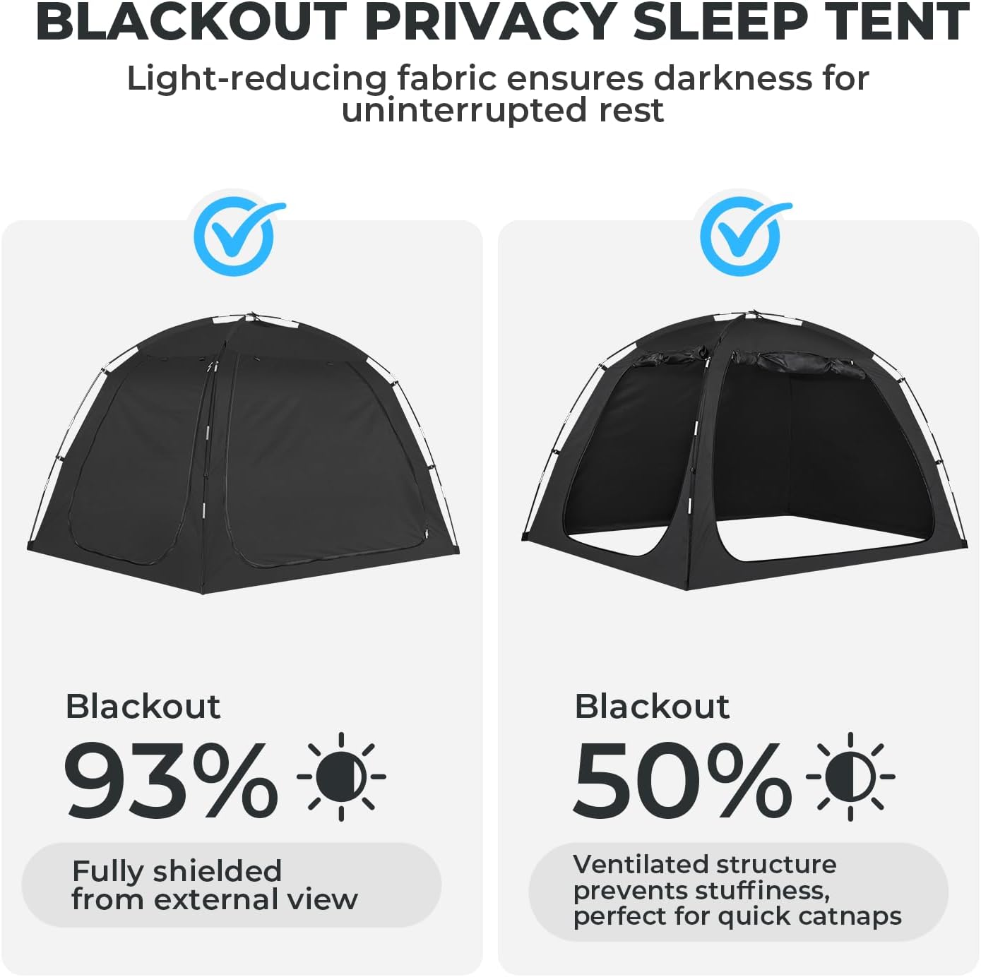 Alvantor® Bed Tent, 93% Blackout Privacy Sleep Tent for Indoor Use, Easy to Set Up Dream Play Tents with 2 Doors, Portable Breathable Shelter for Kids and Adults, Black