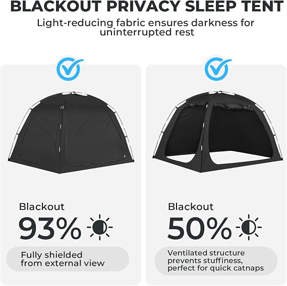 Alvantor Bed Tent Full Size, 93% Blackout Privacy Sleep Tent for Indoor Use, Easy to Set Up Dream Play Tent with 2 Doors, Portable Breathable Shelter for Kids and Adults, Black