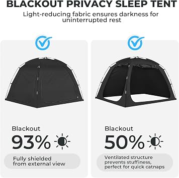 Alvantor Bed Tent Full Size, 93% Blackout Privacy Sleep Tent for Indoor Use, Easy to Set Up Dream Play Tent with 2 Doors, Portable Breathable Shelter for Kids and Adults, Black