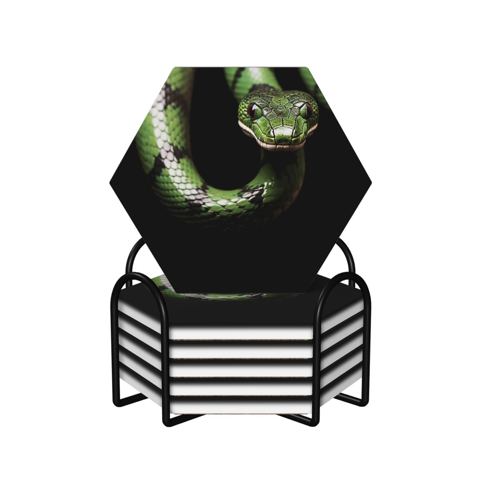 Dessous de verre haut de gamme en céramique avec support motif serpent vert