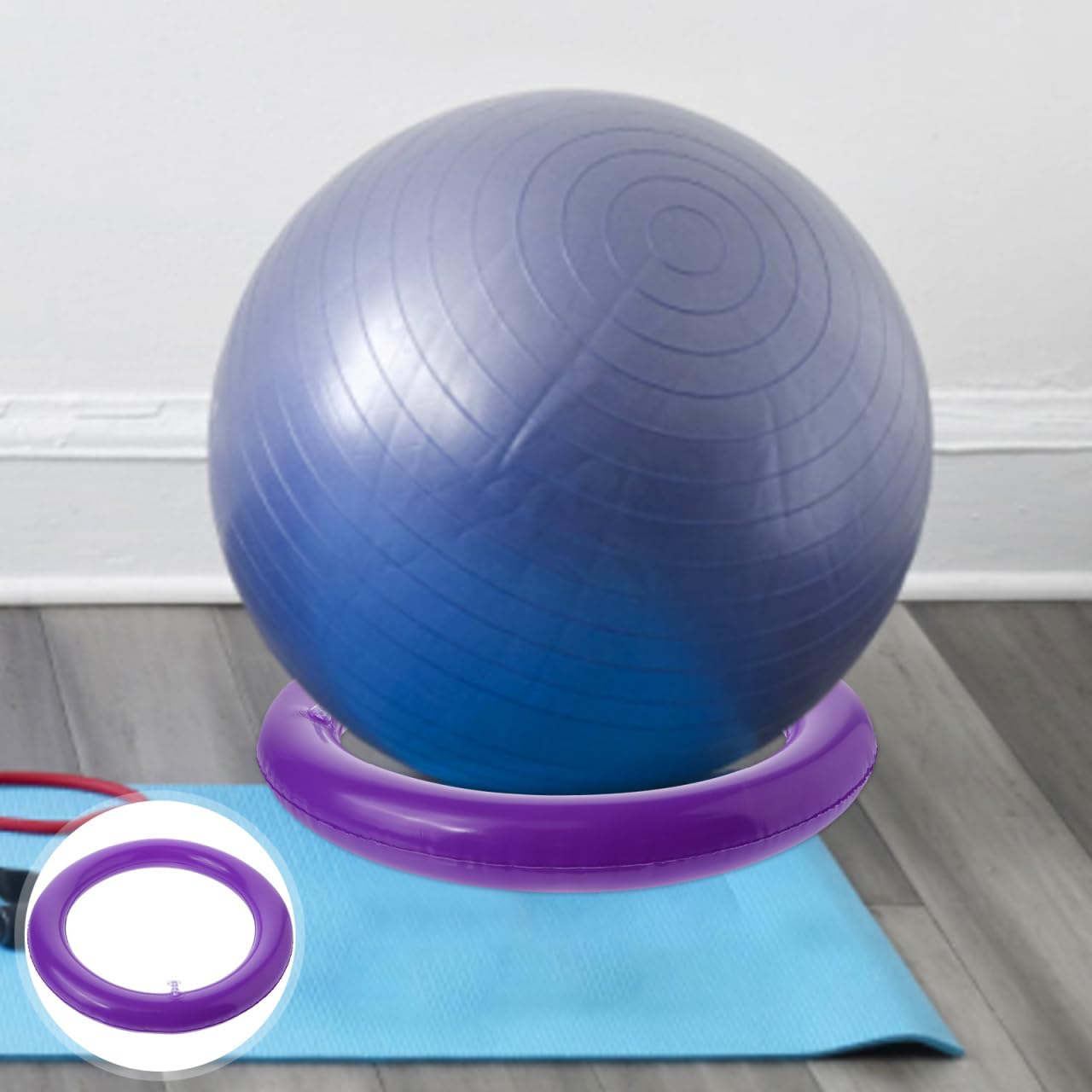 GALPADA Base De Balle De Yoga Gonflable avec Anneau Fixe Rond Support Stable pour Ballon d'exercice Fitness Socle Antidérapant Adapté pour Renforcement Musculaire Et Pratique De Yoga