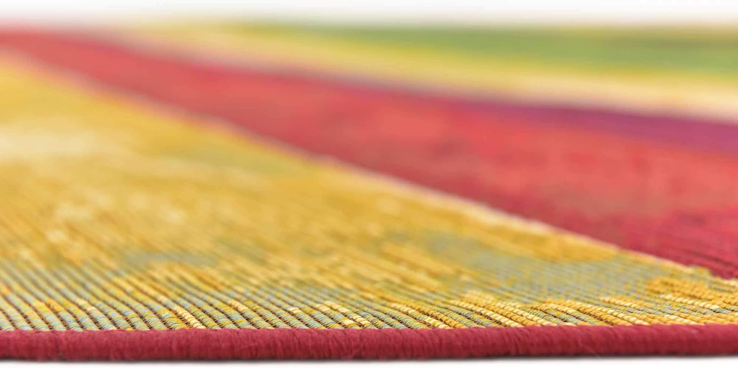 Unique Loom Outdoor Modern Collection Area Rug - Traditional (8' Round, Multi/ Gold)