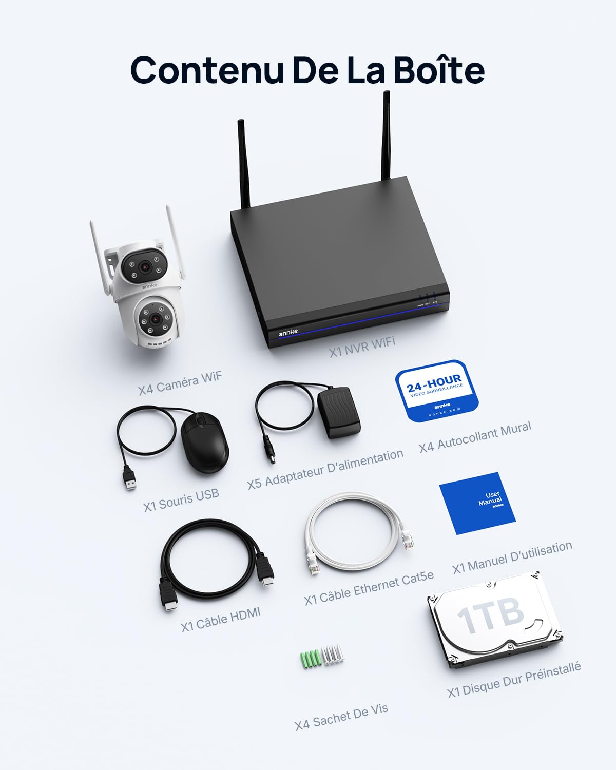 ANNKE 4MP Kit Caméra Surveillance WiFi Extérieure, 10CH 4K NVR et 1TB HDD
