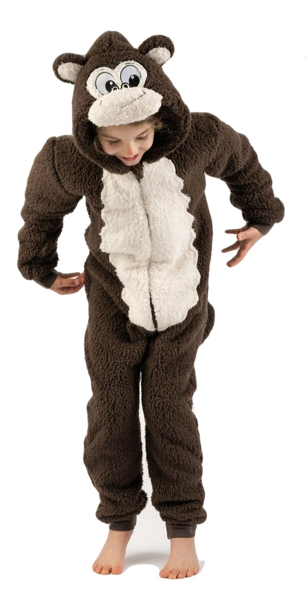 Costume intero da scimmia marrone per bambini, per la Giornata Mondiale del Libro, per ragazzi e ragazze, in morbido pile con coda, taglie da 2 a 13 anni