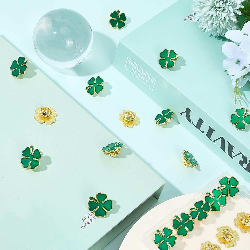 SUNNYCLUE 1 Scatola 20 Pezzi Spille per Il Giorno di San Patrizio Spille Fortunate Spille Portafortuna in Metlega Smaltato Clloy Verde Irlandese Quadrifoglio Distintivo Spilla Spille all'Ingrosso per
