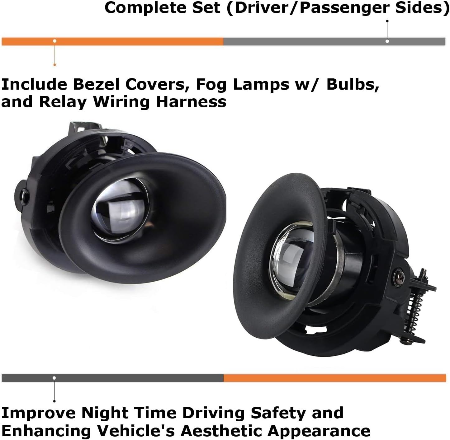 iJDMTOY Projector Lens Foglamp Kit w/Xenon White LED Fog Light Bulbs, Bezel Covers and Wiring Harness Switch Compatible With 2015-2022 Dodge Challenger