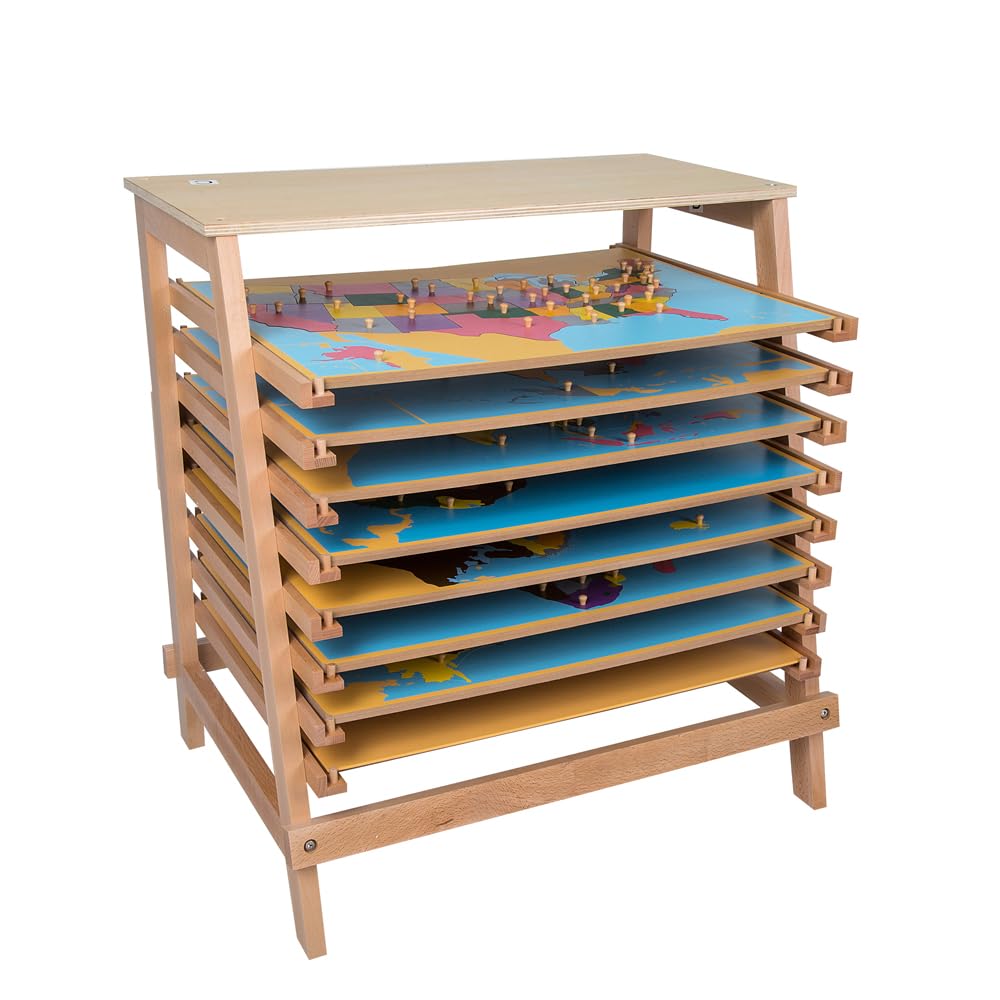 Kinderhuis- Geography Cabinet with 8 puzzles Montessori Materials high quality Classroom homeschool Casa 3-6 years Elementary 6-12 Birch wood Montessori geography Materials