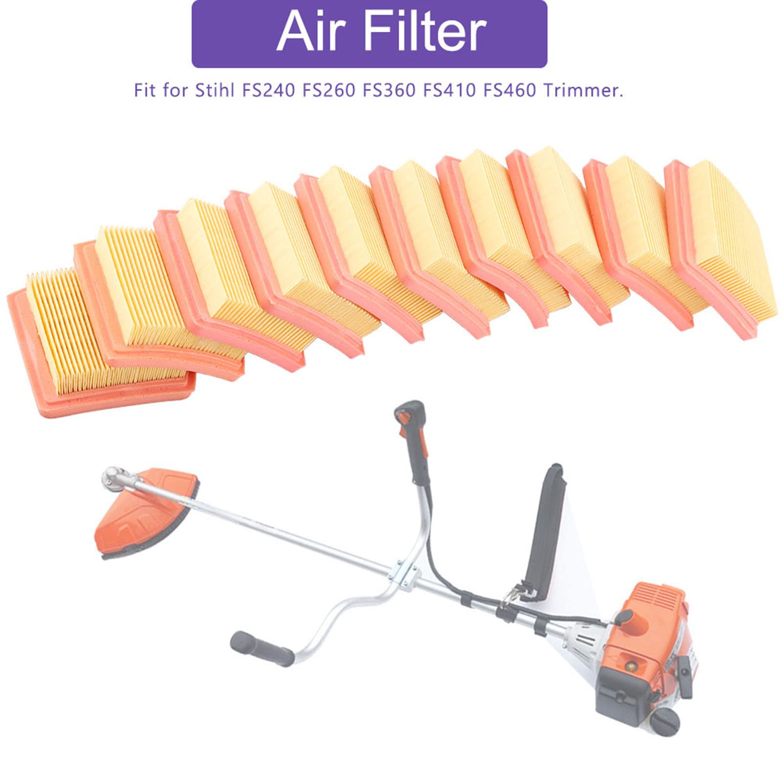 Filtro Aria per Decespugliatore compatibile con FS410 FS460 FS240 FS260 FS360, 10 Pezzi, 8,8 x 7,7 x 2 cm, Ricambio Cartuccia per Trimmer da Giardino