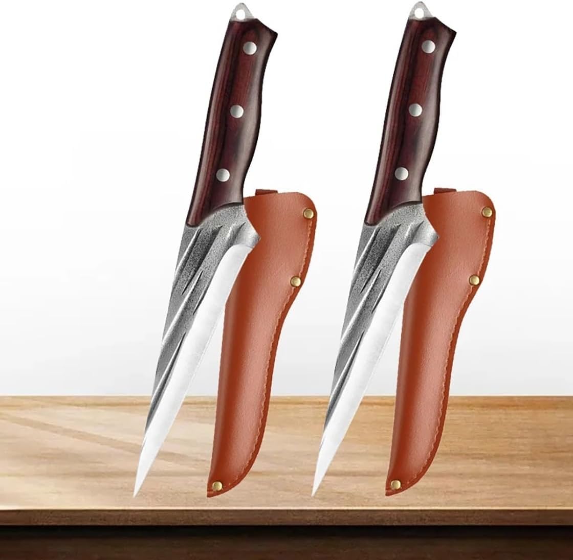 Meat Cleaver,Cleaver Knife 5.2 Inch Hande Forged Boning Knife Stainless Steel Slaughtering Sheep Meat Cutting Knife Wood Handle Kitchen Cleaver Butcher With Cover (Color : 2pcs)