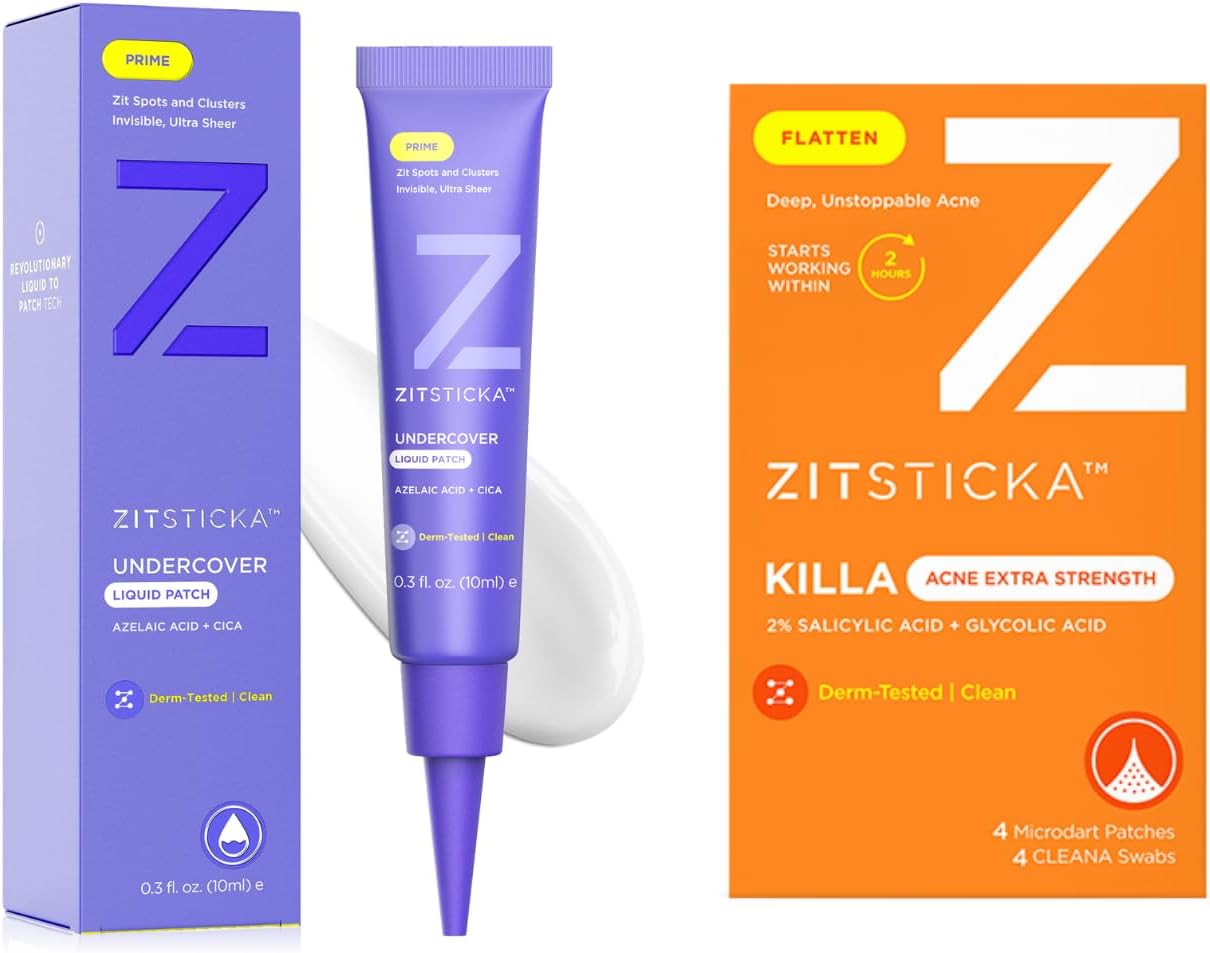 Liquid Pimple Patch and Killa Acne Extra Strength 4 Pack Bundle (4 Patches, 10ml Liquid)