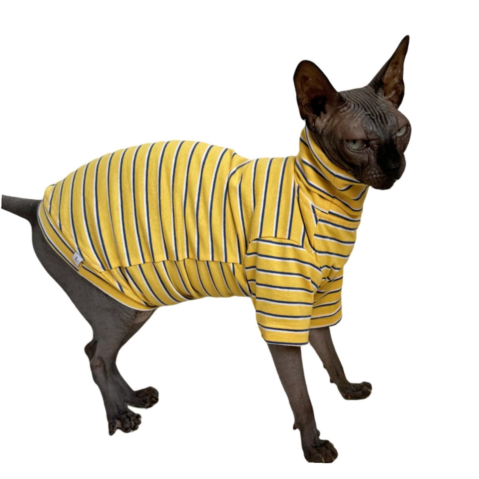 Vintage Stripes Sphynx Hairless Cats Shirt Cotton Cat Turtleneck Pet Clothes Kitten T-Shirts with Sleeves for Sphynx Cornish Rex, Devon Rex, Peterbald