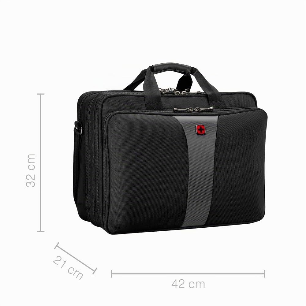WENGER Legacy 17 Laptop-Tasche zum Umhängen, Notebook bis 17 Zoll, Aktentasche, Organizer, 26 l, Damen Herren, Büro Business-Reisen Uni, Schwarz/Grau, 600655