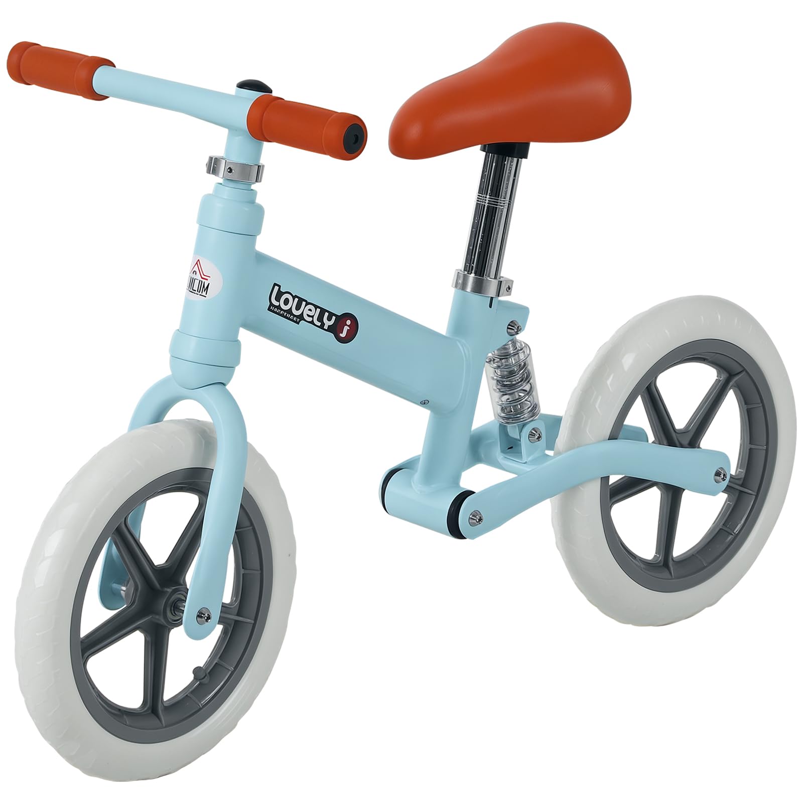 HOMCOM 12" Kids Balance Bike No Pedal Bicycle EVA Tire Adjustable Seat Toddler Training Bike W/Shock Absorber 2-5 Years Gift for Boys Girls Blue