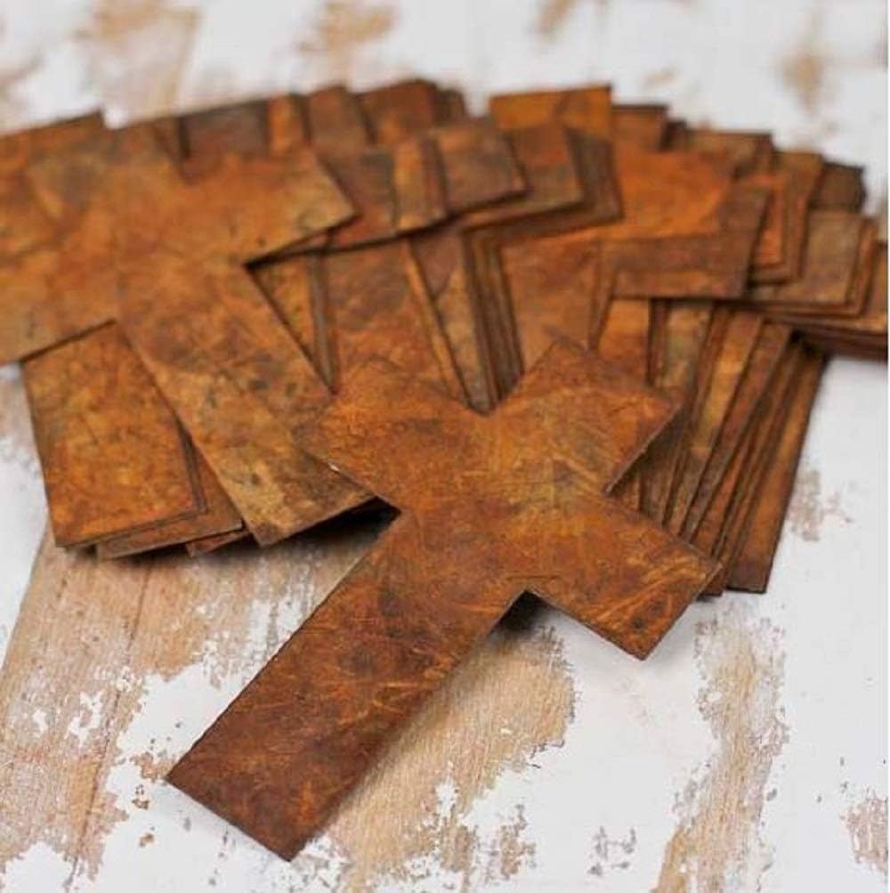 Factory Direct Craft 50 Pack Rusty Tin Metal Cross Cutouts - Primitive Rusted Metal Crosses Rustic Shapes for DIY Crafts and Home Decor (2-1/2"h X 2" w)
