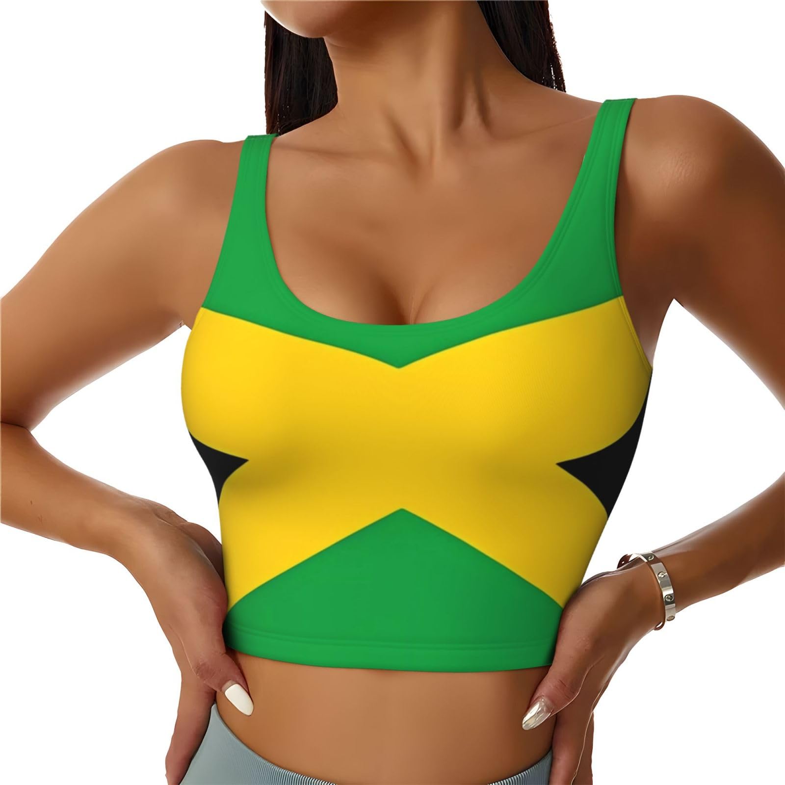 YYHWHJDE Women's Sports Bra Elastic Sports Vest Yoga Tank Top Tops Shirts Quick Dry Fabric jamaica flag Prints, Black, M
