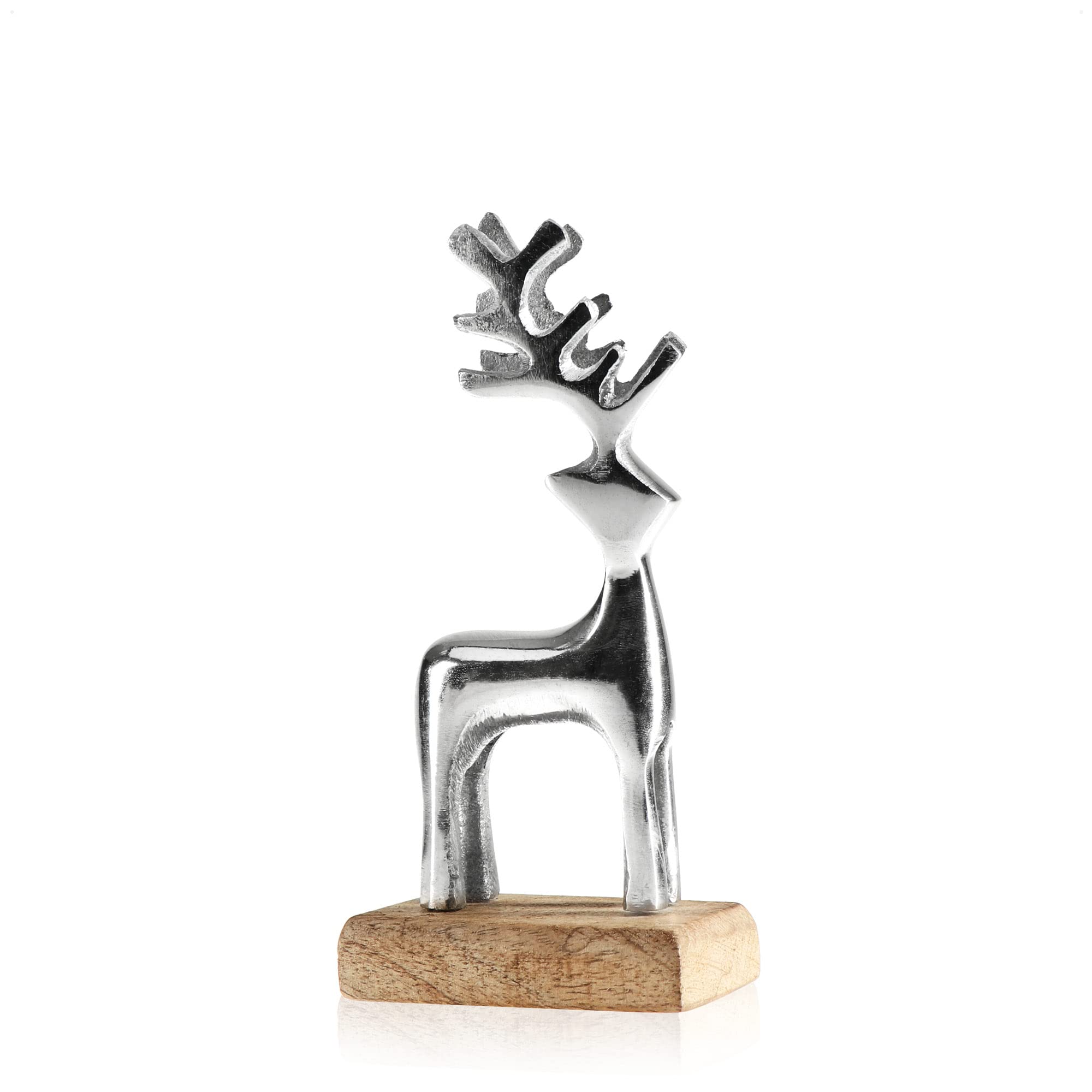 Com-Four Silver-Colored - Elk Com-Four® Metal Reindeer On A Wooden Base, Decorative Metal Reindeer Figurine, Deer Statue As A Christmas Decoration Or Gift For Hunters (Silver-Colored - Elk)