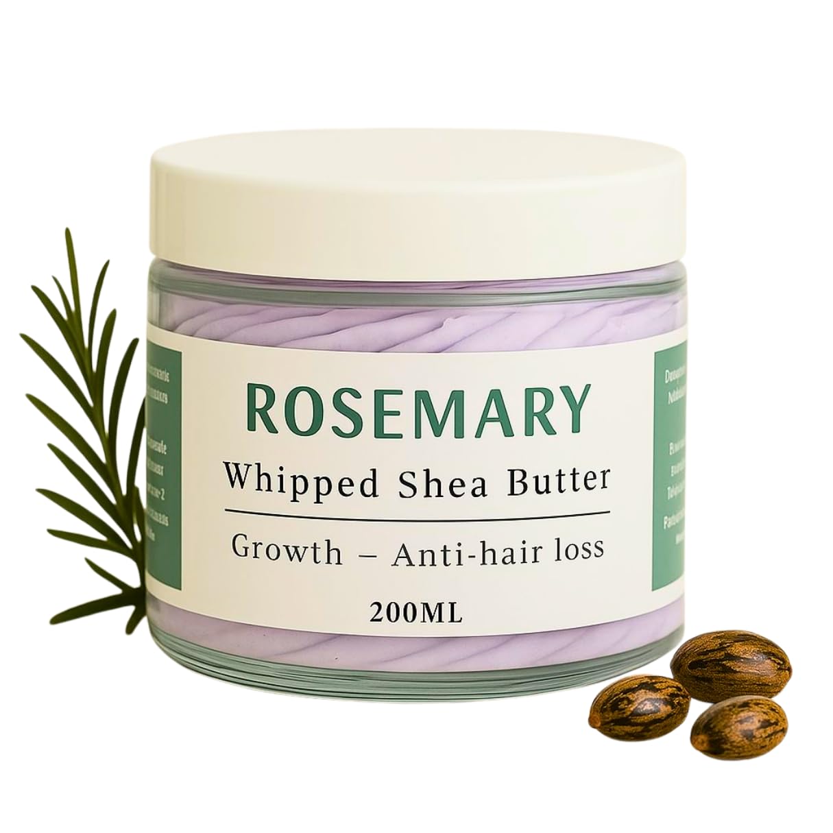 AMDM Whipped Shea Butter with Rosemary, Castor & Mustard Oils + Vitamin E - Intensive Hair & Body Moisturizer | For Soft Skin & Strong, Healthy-Looking Hair | 6.76 oz Jar