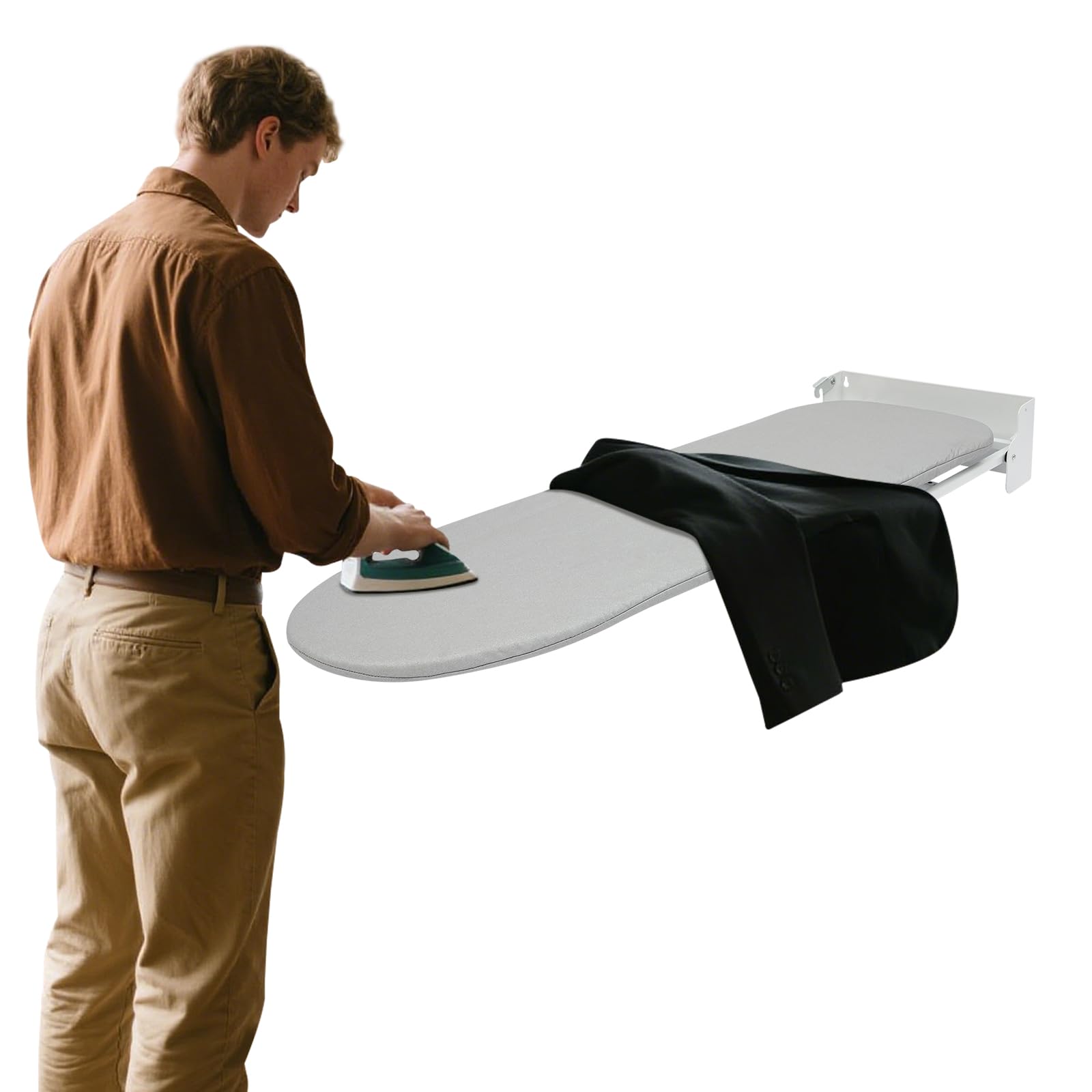 Tabla de planchar plegable de montaje en pared, giratoria 180° para dormitorio y armario, mesa de planchado de acero al carbono que ahorra espacio, 93 × 31,5 × 14 cm, color negro (gris)