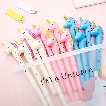 Taufa Villa 12x Unicorn Pens for Girls + UNICORN PENCIL BOX/POUCH| Cute Unicorn Gel Pens for Kids- pack of 12| Cute Unicorn Stationery for gift, girls gift option