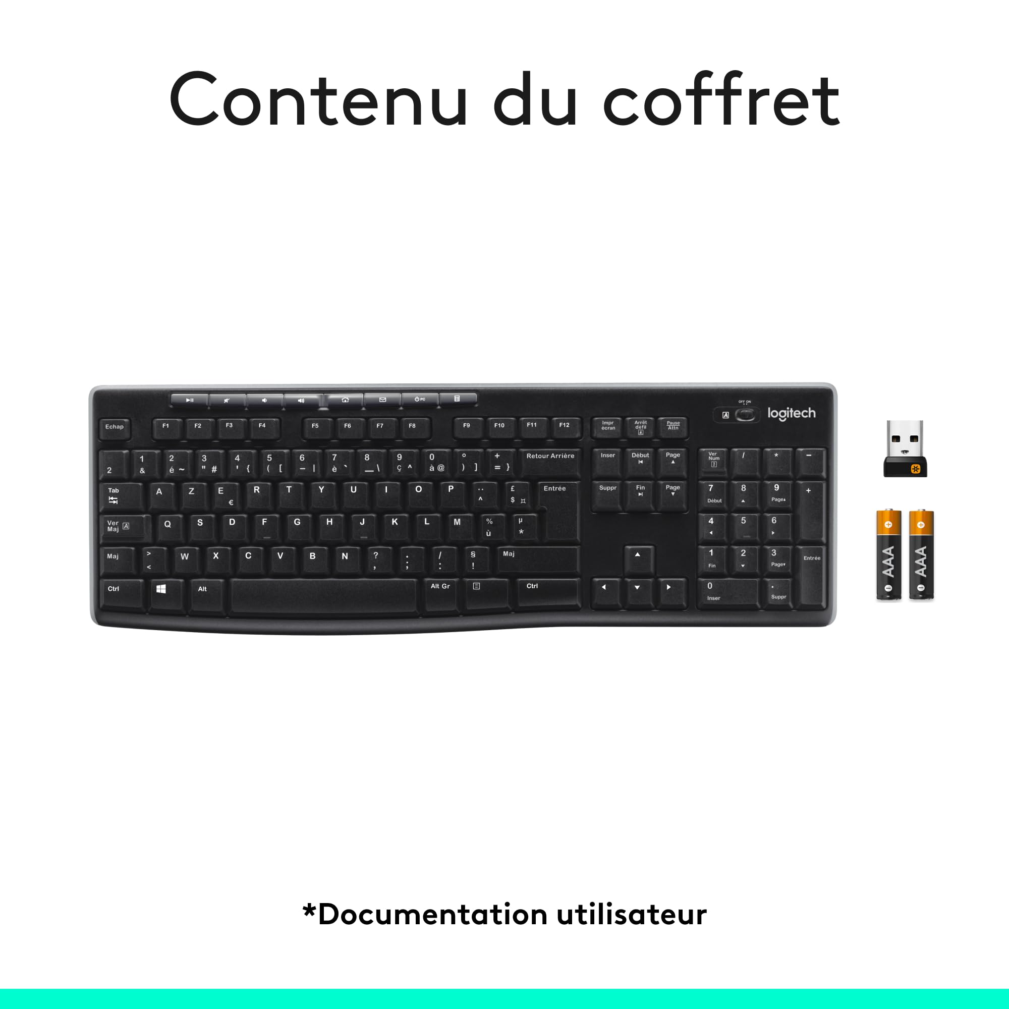Logitech Wireless Frances Keyboard K270 Inalambrico, Noir, 3.20 x 45.00 x 16.00 cm