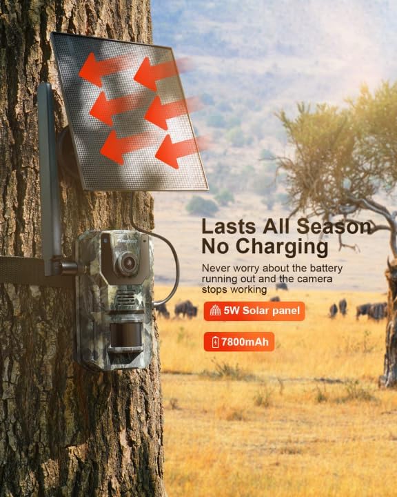 usogood DL05 trail camera with solar panel mounted on a tree