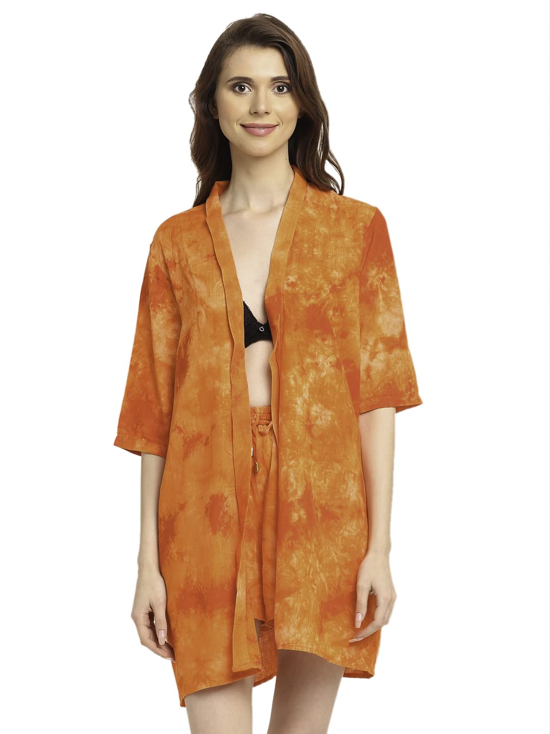 EROTISSCH Women’s Pure Cotton Beachwear Cover-Up Set, Lightweight Short Dress for Beach, Breathable, Comfortable & Chic Resort Wear for Swimwear, Pool, Cruise & Holiday Vacations Orange