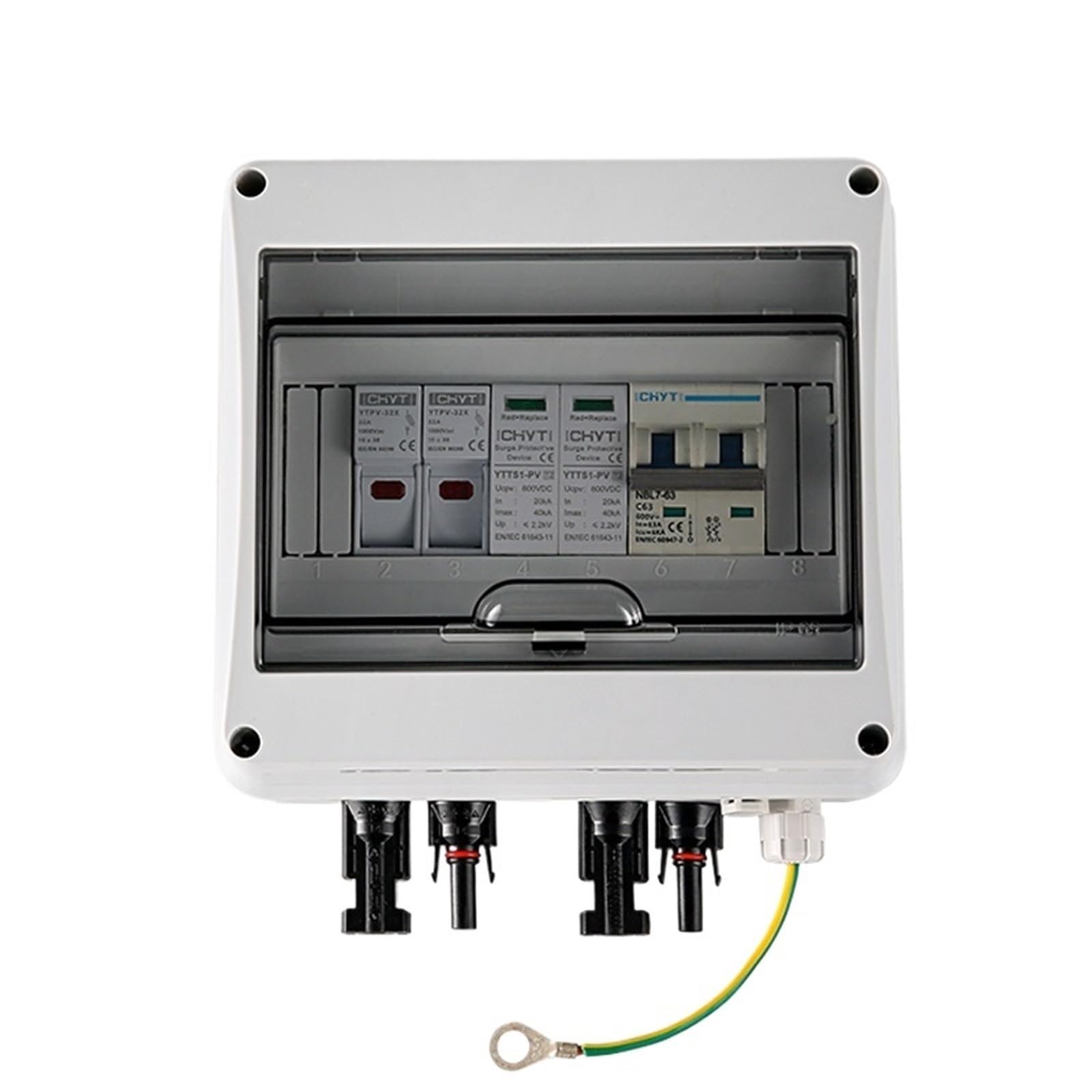 GVBAEPIEO Solar photovoltaic PV Combiner Box with Lightning Protection 1-Input -1 Out DC 600V Fuse IP65 MCB SPD Waterproof
