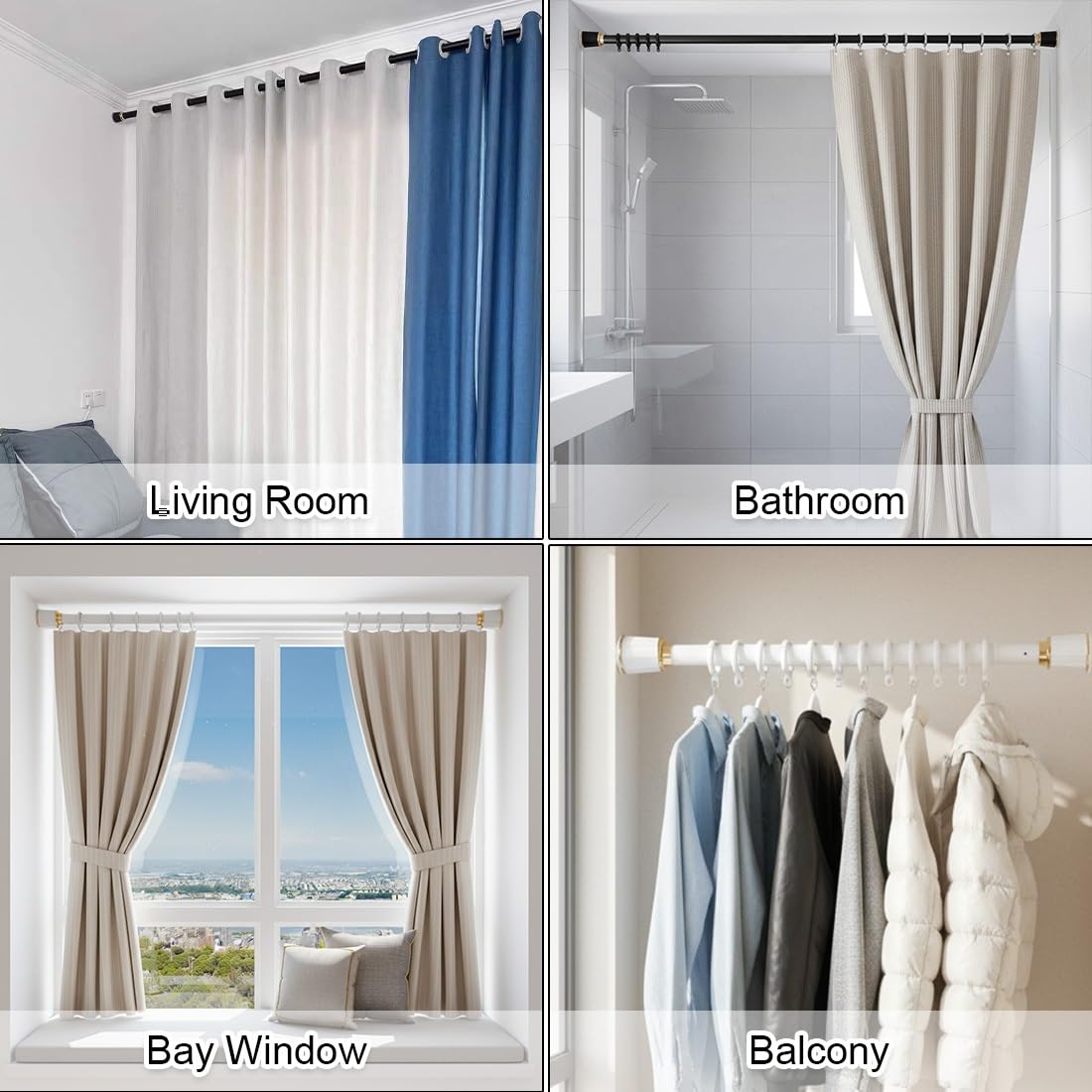 Barra de ducha extensible sin taladrar para ventanas y separadores de habitaciones, barra de cortina ajustable de 360 a 450 cm, diseño amarillo elegante