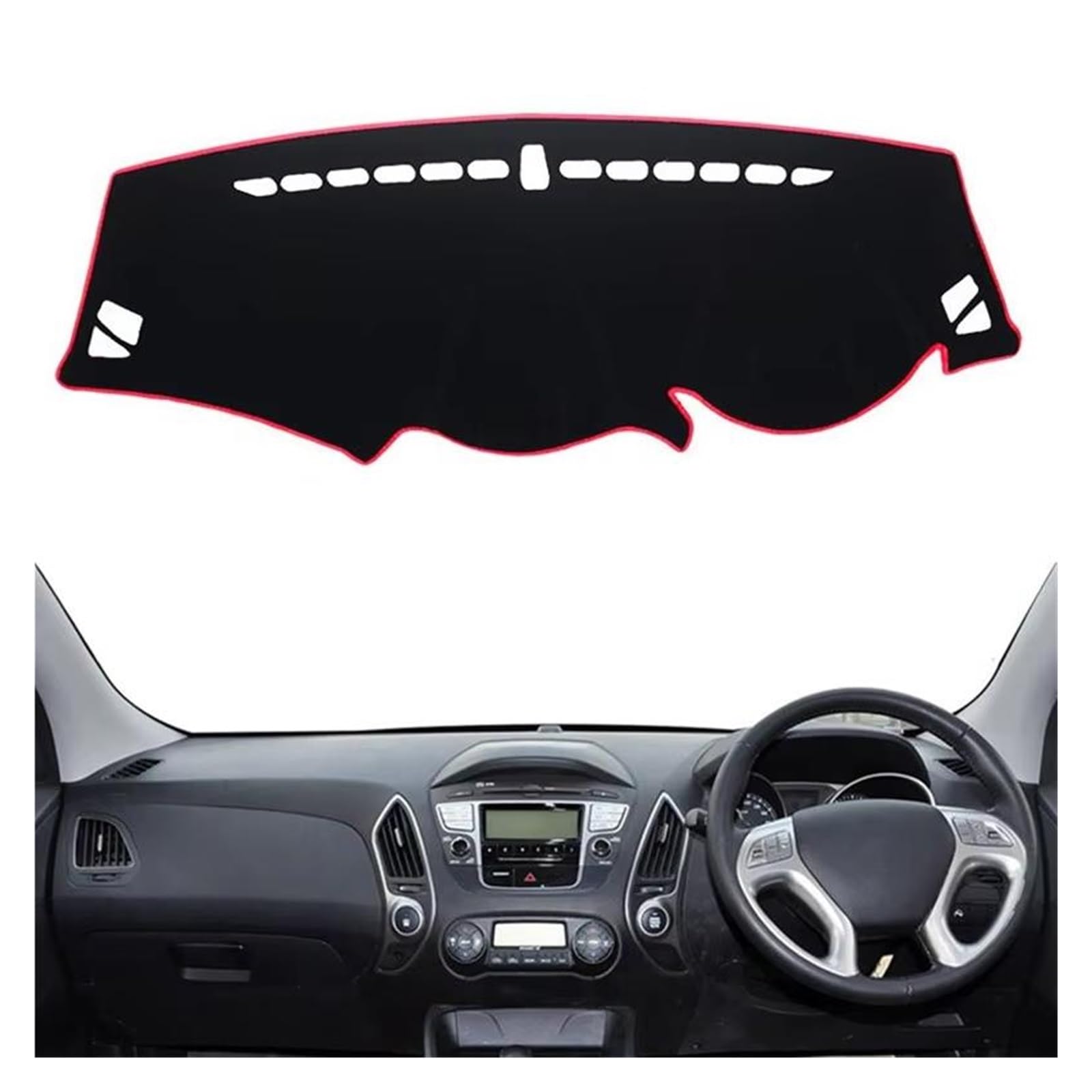 Tapis Tableau Bord intérieur Voiture Tapis Protection pour Tableau Bord Pare-Soleil Style Automobile pour Hyundai pour Tucson IX35 2010-2015(Black(Red Edge) RHD)