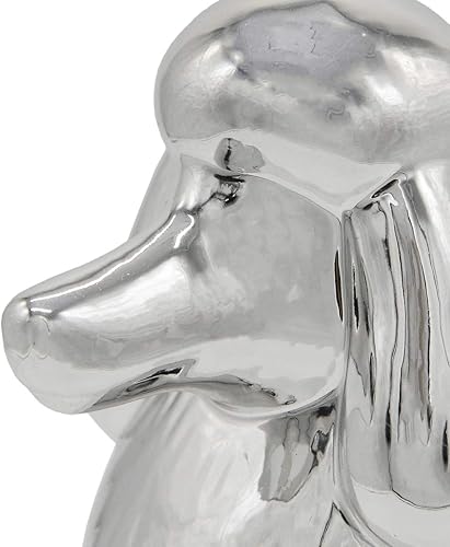 Miniatura 5 de Estatua de perro de cerámica  Estatua de perro caniche de pie de plata metálica  Escultura decorativa de perro para jardín o decoración del hogar