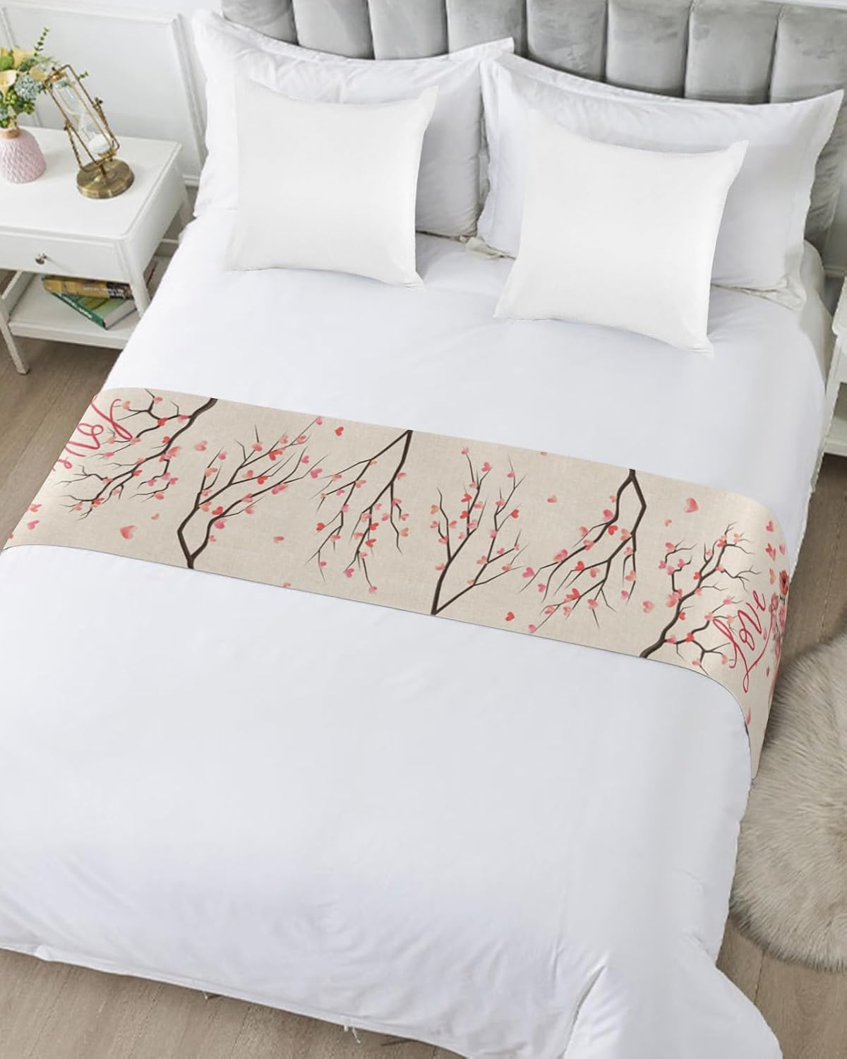 Valentine's Truck Lvory Bed Runner Scarf Bedding Accessory For Queen Size Bed,Soft Bed Scarves And Runners Stainproof Dustproof Bedroom Protector For Hotel,Retro Romantic Rose Watercolor 94"x20"