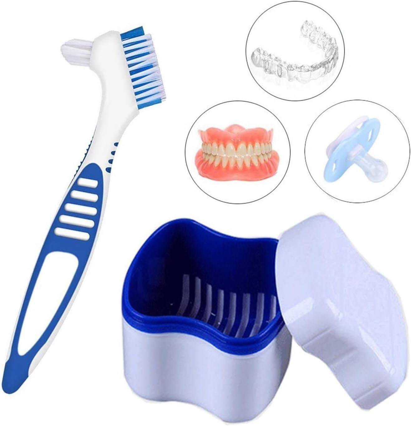 1pcs Durable Denture Cleaning Bath Container, Double Layer Design With Drain Basket & Brush Slot For Travel Daily Use