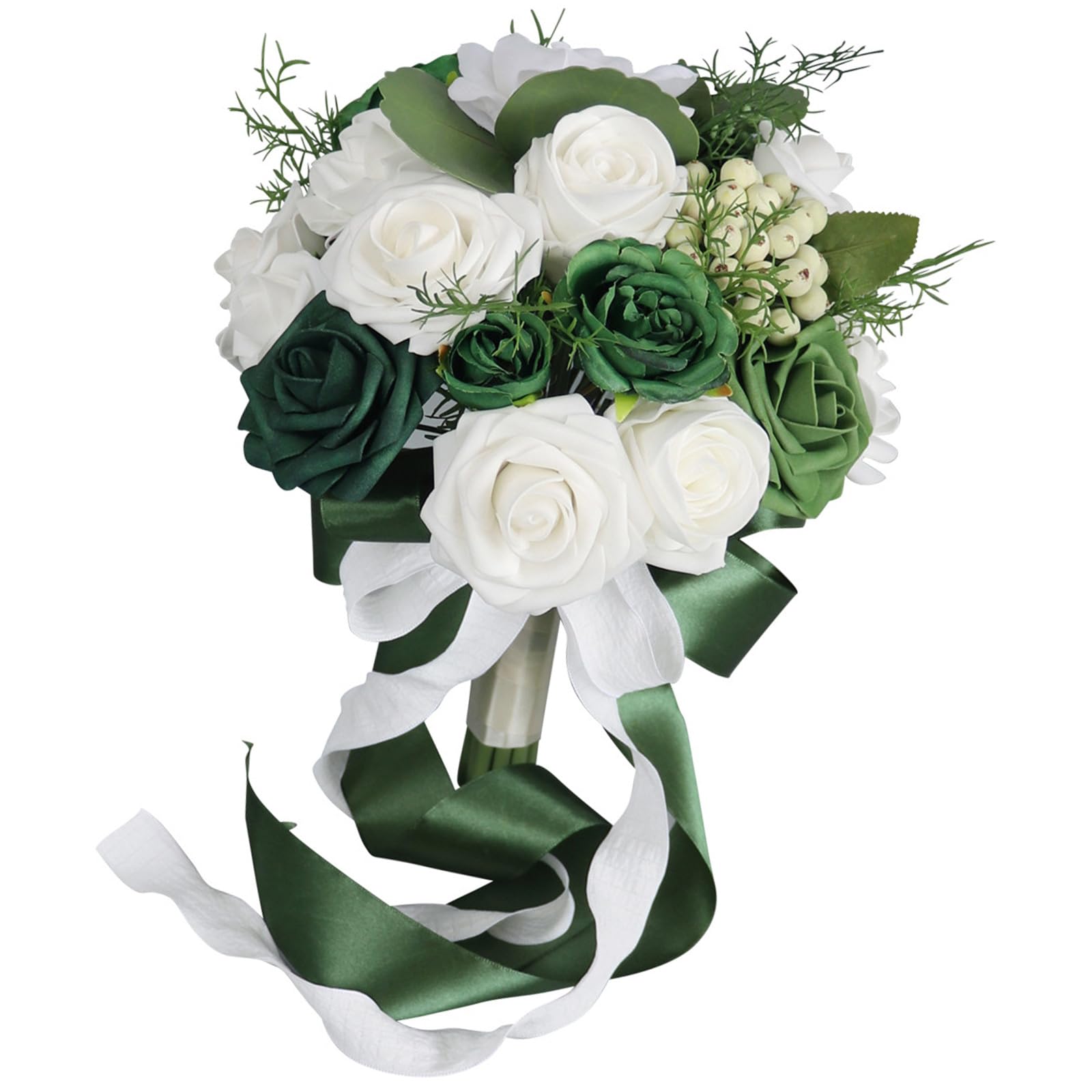 HDOYTXXM Realistic White Green Artificial Rose Bridal Arrangement for Wedding Ceremony Maid Keepsakes White Green Wedding Bouquet