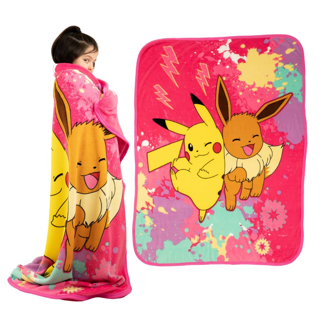 Pokemon Anime Pikachu and Eevee Kids Bedding Super Soft Micro Raschel Throw 46 in x 60 in Official